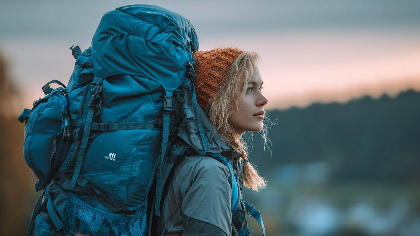 Девушка с большим туристическим рюкзаком