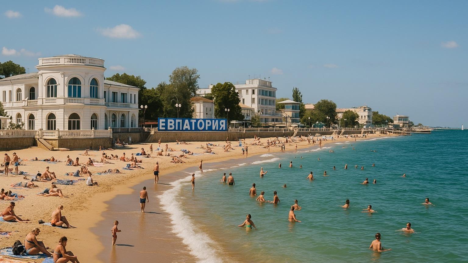 пляж Евпатории с видом на набережную